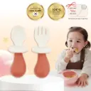 Bộ Muỗng Nĩa Ăn Dặm Platinum Silicone Firgi Hàn Quốc Hình Nấm Bé Tự Chỉ Huy (Kèm Hộp Đựng)