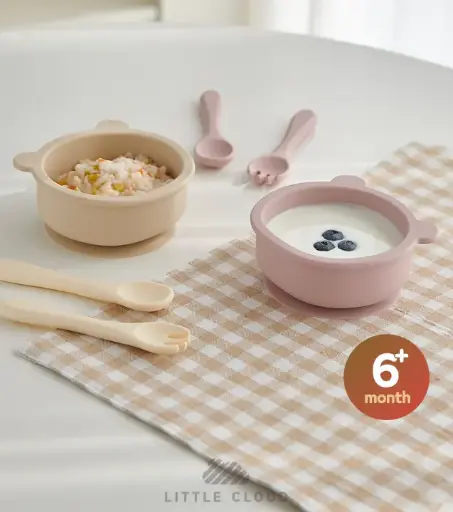 Bát Ăn Dặm Silicone Little Cloud Hình Gấu Dễ Thương Có Đế Hít Cho Bé Tập Ăn Dặm 240ml